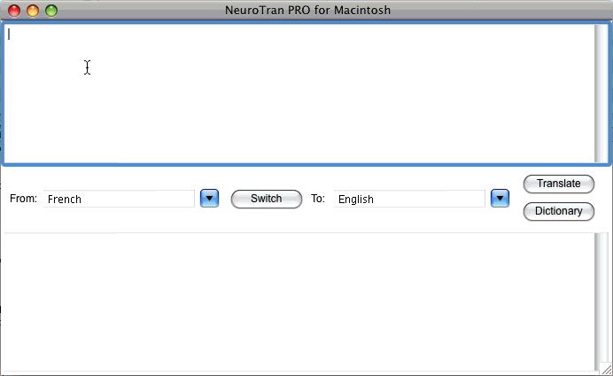 NeuroTran PRO for Macintosh - Example Translation from French to English